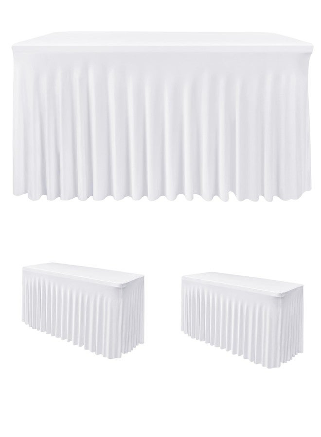 HolidayIdeas White Spandex Table Covers 6 Foot, Fitted Stretch Table Skirts 30x72 Inch, Wrinkle-Free Floor Length Polyester Tablecloths for Weddings Parties Banquets Events,2 Pack - Image 1